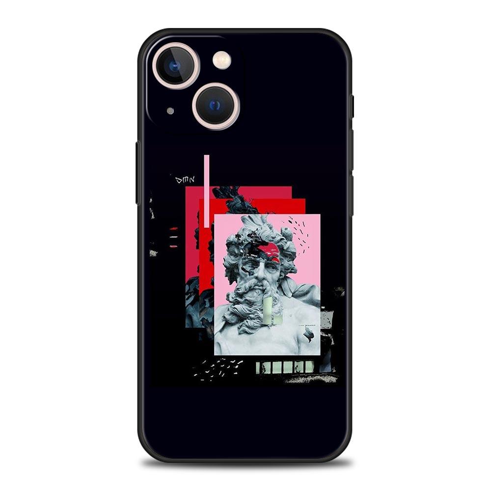 Cartoon Statue Abstract Art Phone Case Cover for iPhone 17 16 15 14 13 12 Pro Max 11 Pro Max 17 AIR Plus Shockproof Soft TPU Bag