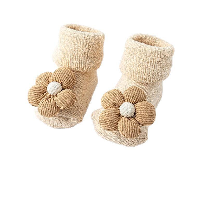 Infant Cotton Fleece-Lined Non-Slip Socks, 0-12 Months, Warm for Autumn/Winter