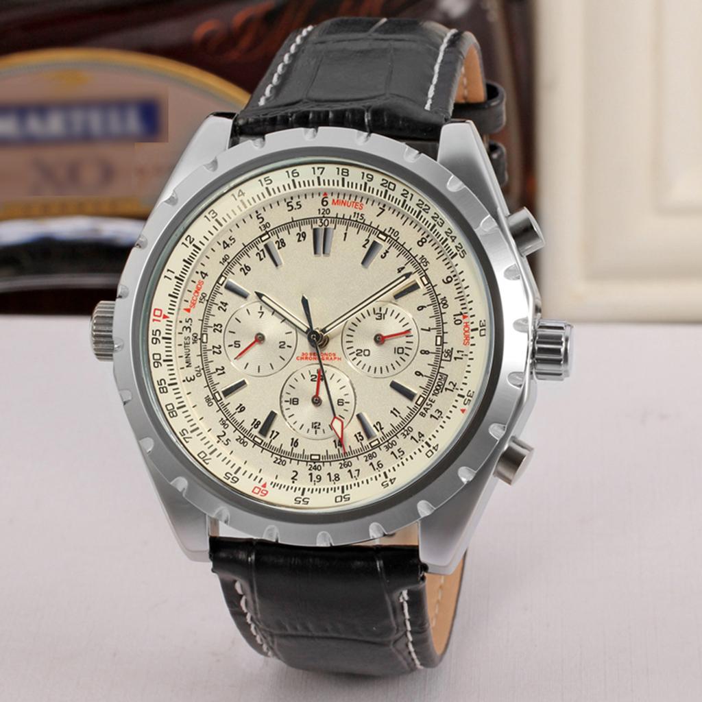 Men S Automatic Mechanical Watch with Leather Strap Fashion Wristwatch Calendar Date Display
