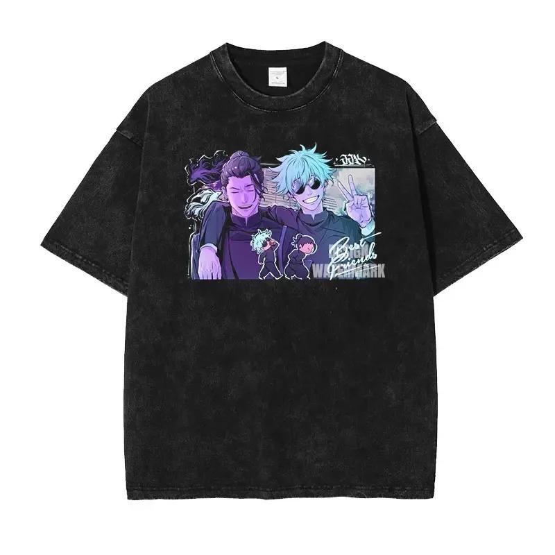 Japan Classic Anime Jujutsu Kaisen Gojo Satoru Geto Suguru Print New T-shirts Men Women Vintage Washed Tees Harajuku Cotton Tops