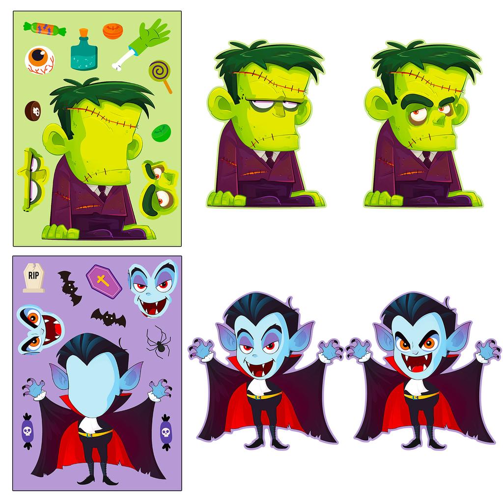 6Sheets Halloween Diy Puzzle Sticker Games 6 Vampire Mummy Make A Face Funny Assemble Jigsaw Stickers Kids Educational Toys