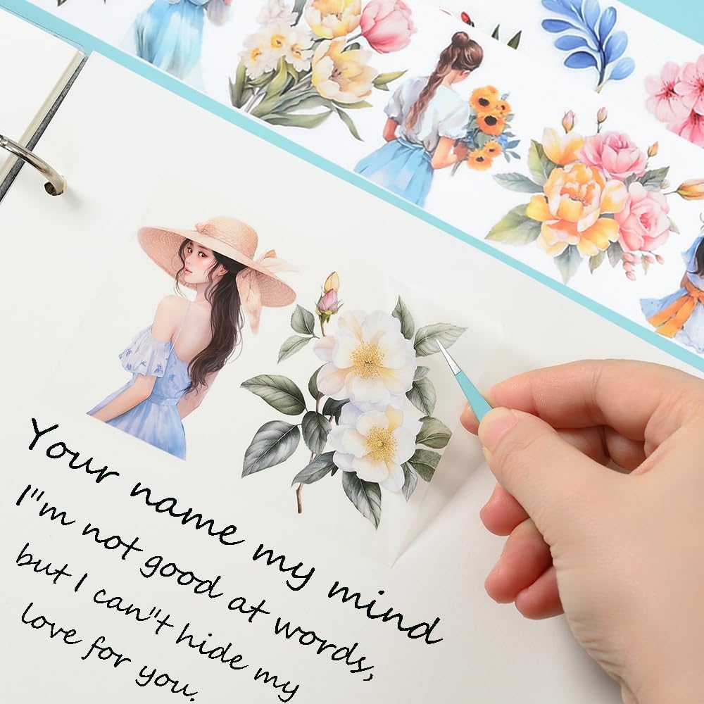 NOTIONSLAND Masking Cute and Beautiful Flower Girl Planner Washi Transparent PET Wide Width Rolls Gift Tape, Design, DIY, Paper, Tape, (4 Box)