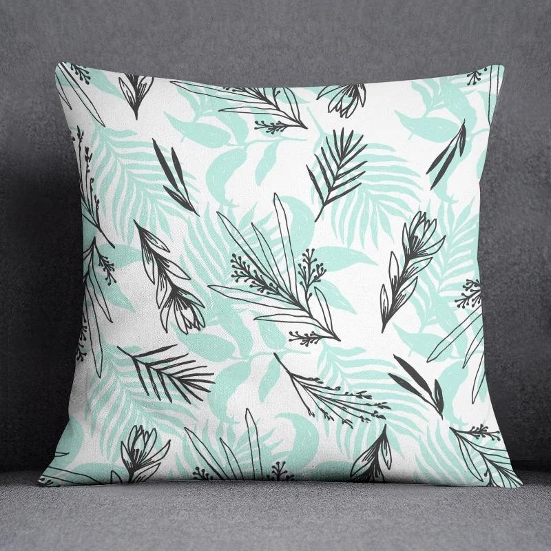 Abstract Summer Fresh Mint Feather Blue and Green Pattern Series Pillow Bedroom Sofa Car Seat Cushion Cover Pillowcase 45cm*45cm