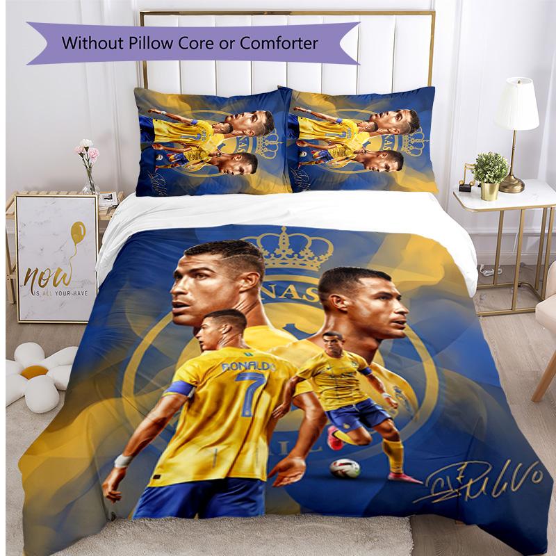 Set Lenzuola Stampate Cristiano Ronaldo 3 Pezzi Copriletto Accogliente Traspirante come Regalo per Inaugurazione Casa o Festa