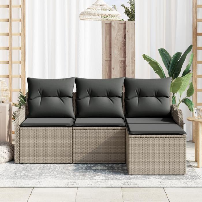 4-Piece Garden Sofa Set with Light Grey Cushions In Poly Rattan, 2-Seater Garden Sofa with Storage 3354321
