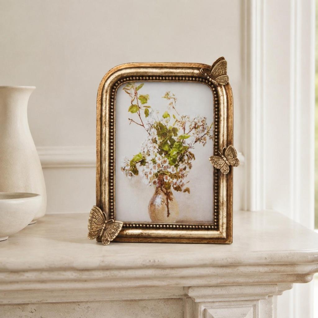Antique Bronze-Gold Resin Frame with Glass Front Tabletop for Entryway