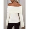 Sexy Off Shoulder Knitted Sweaters for Women Fashion Solid Slim Ribbed Knit Pullover Tops New Long Sleeve Jumpers Pullovers