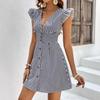 Summer Party Dress Women Striped Print Button Front V Neck Ruffle Cap Sleeve A Line Mini Dress