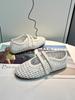 Woven Hollow Mary Jane Sandals Women's 2025 Summer New Mesh Breathable Velcro Shallow Mouth One Pedal Single Shoes