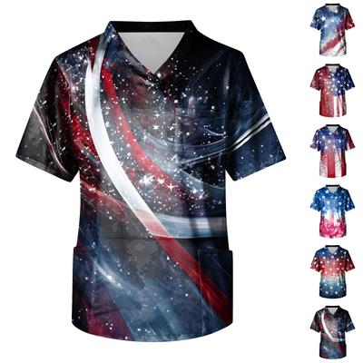 Top de Uniforme Médico para Hombre con Cuello en V, Manga Corta, Bolsillo en el Pecho y Estampado Adecuado para Profesionales de la Salud y Cuidadores