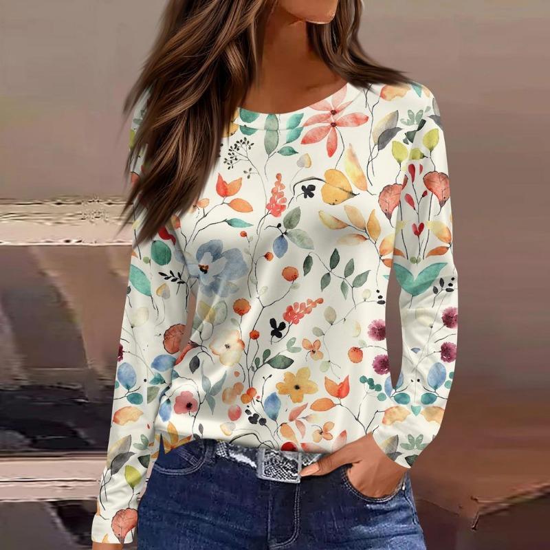 Women's Long Sleeved T-shirt 3D Printed Gradient Print Fashionable Round Neck Top T-shirt