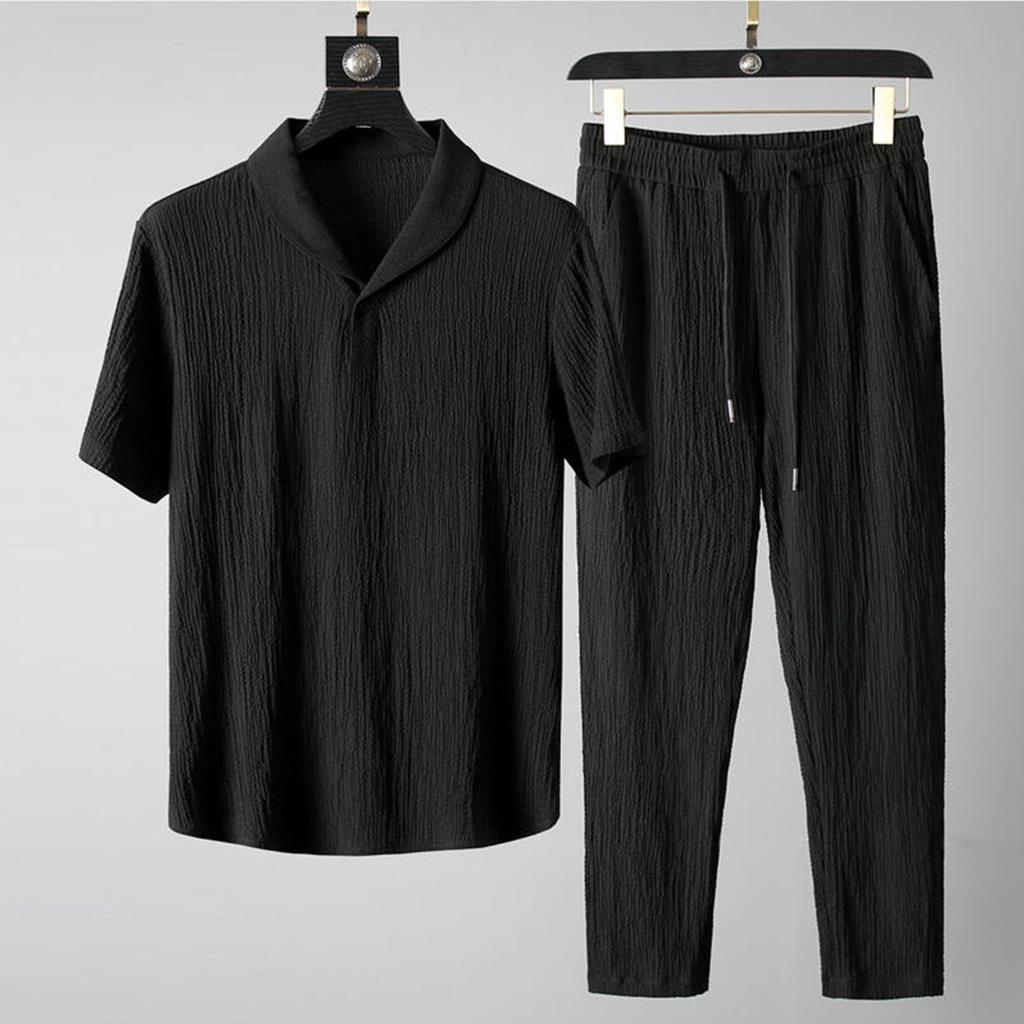 Men's Summer Casual Fashion Short Sleeve Button-Down Shirt And Pants Set