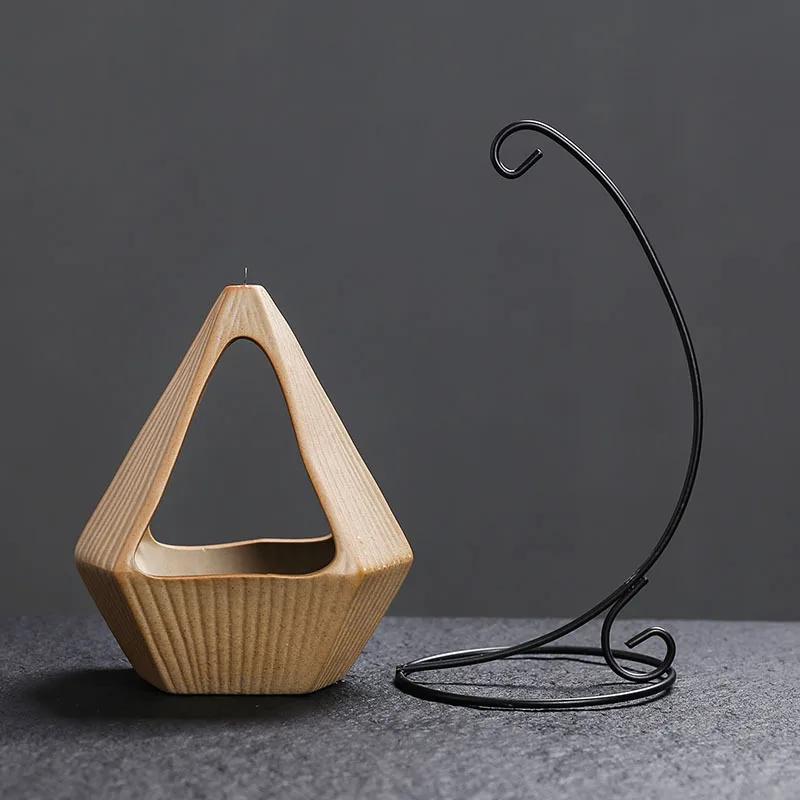 1pc Iron Frame Hanging Basket Ceramic Incense Burner with Creative Ceramic Sage and Peruvian Wood Tray (Without Incense)
