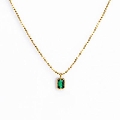 2022 Elegant Chinese-Style Emerald Zircon & Diamond Necklace In 18k Gold-Plated Titanium Steel
