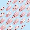 24pcs Short Press On Nail Almond Stick On Nail French Styles Full Cover False Nail with Strawberry Designs for Women