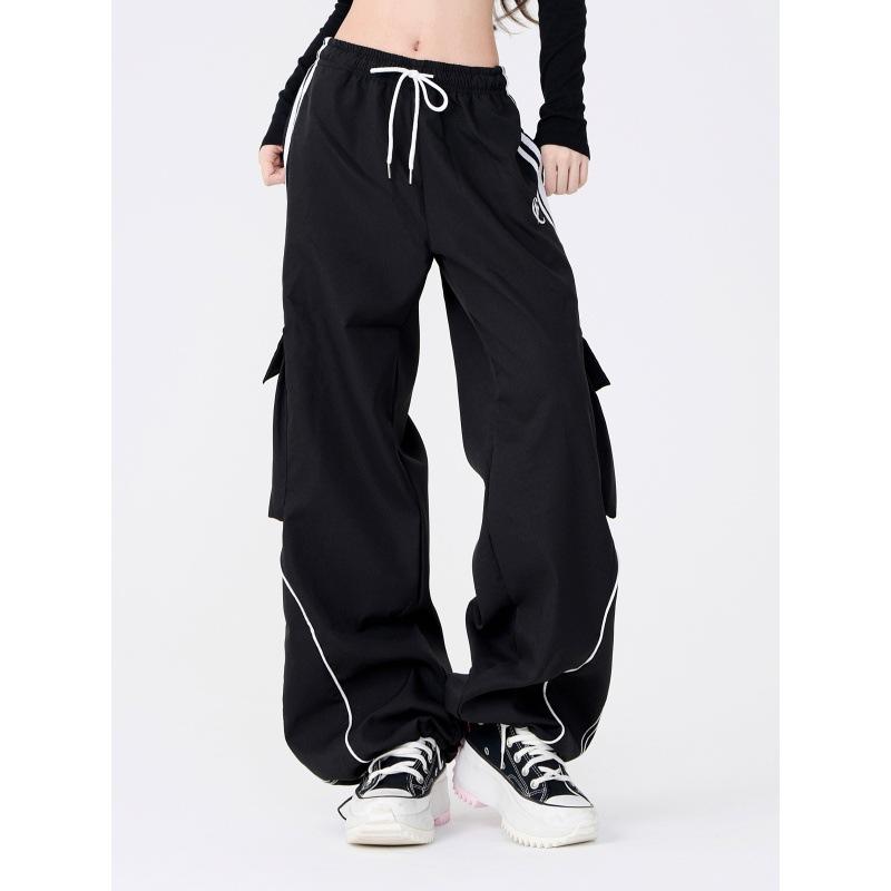 Podzim Jaro Vintage Streetwear Cargo Kalhoty Retro Ležérní High Street Hip Hop Pruhované Oversize Rovné Kalhoty