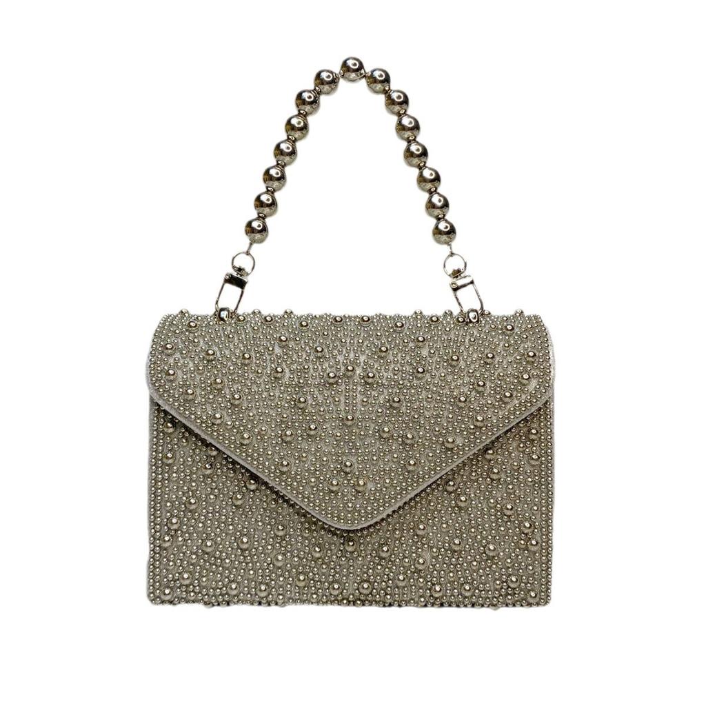Pearl Chain Shoulder Bags Luxury Purse Gold Bright Silk Evening Bag Women Elegant Fashion Banquet Clutch Female Handbag