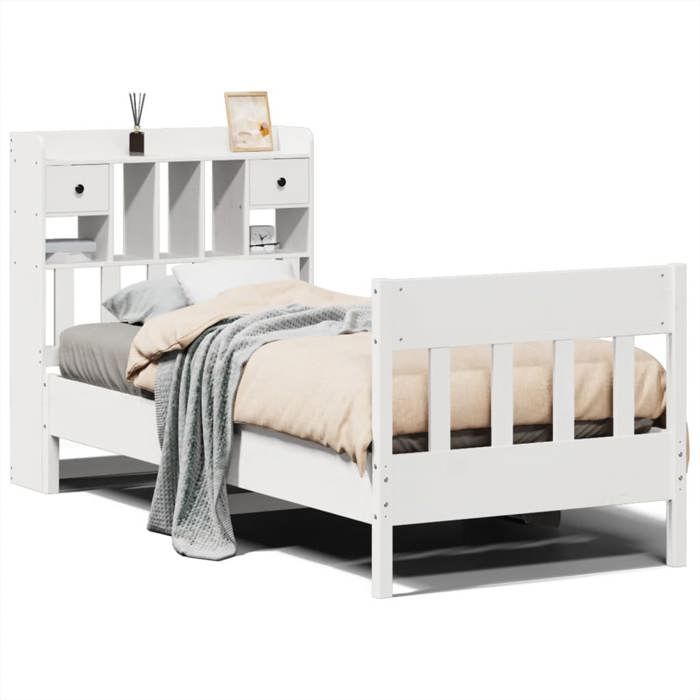 VidaXL Bed Frames Without Mattress White 75x190 Cm Solid Pine Wood, Bedroom Furniture, Slatted Base, Wooden Bed, Bed, 3323285