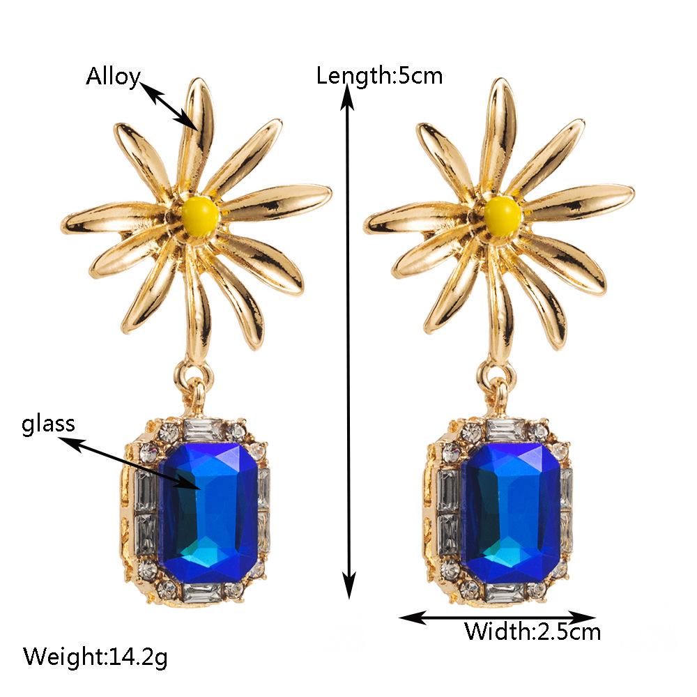 Geometric Floral Daisy Rhinestone & Pearl Long Earrings: Elegant & Versatile