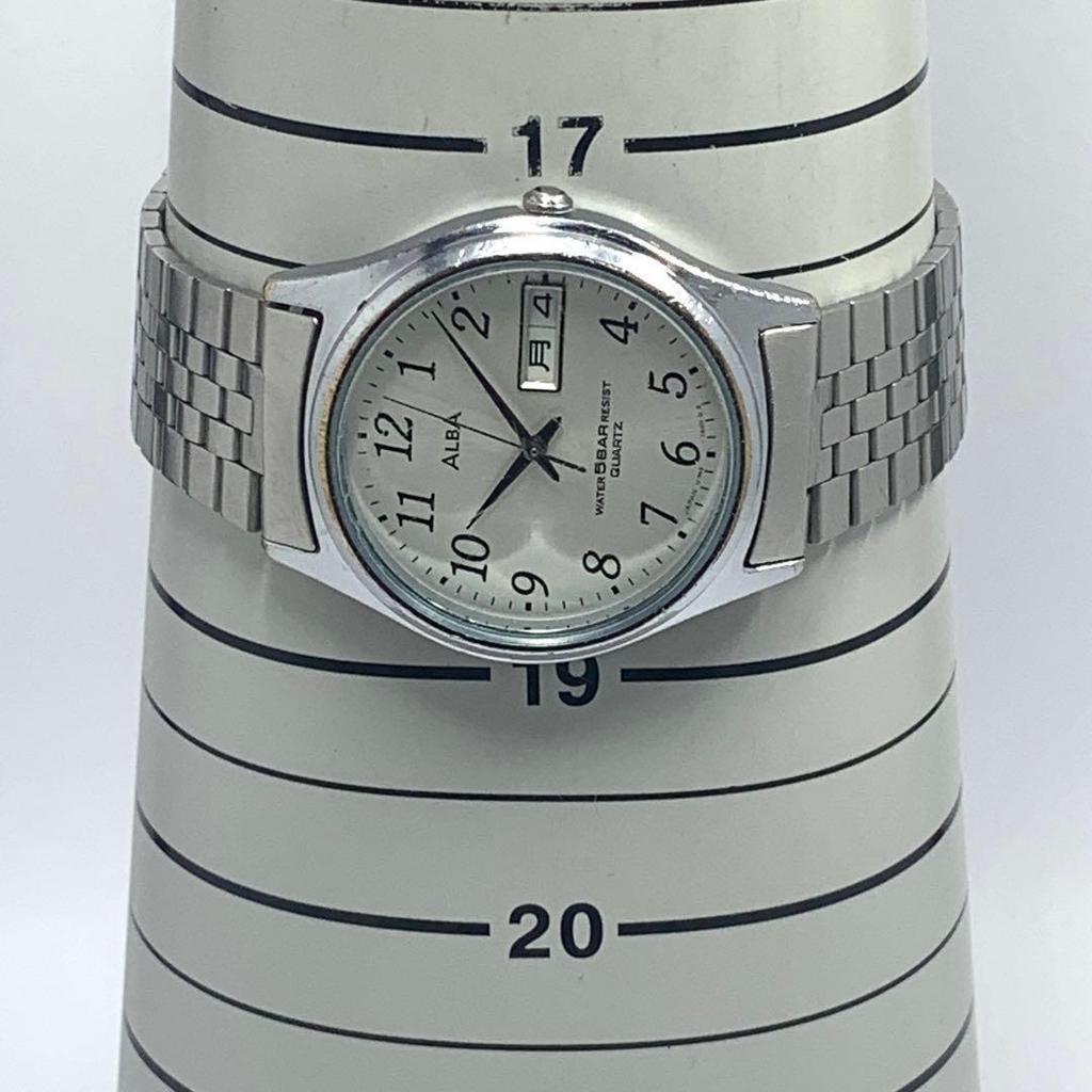 282 [Battery Replaced and Cleaned] Working Item SEIKO Men's Watch Seiko ALBA Silver Day Date Calendar Quartz Popular Rare