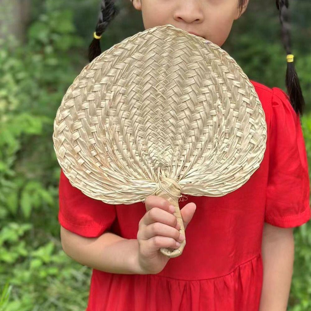 Natural Palm-Leaf Fan Handmade Straw Fan Artistic Rattan Fan  Summer