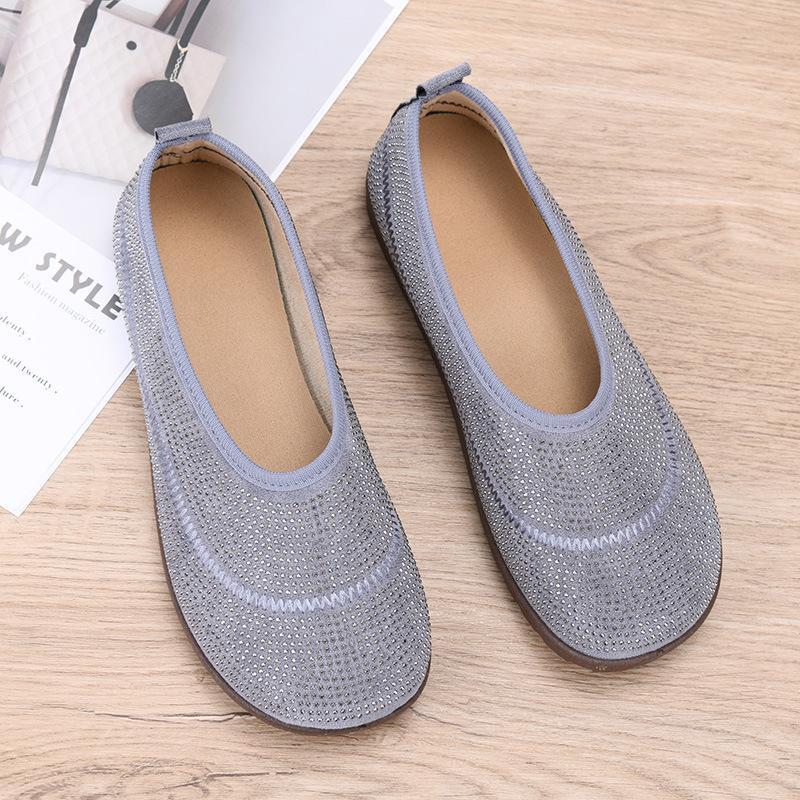 Shoes women's summer new one-pedal round head rhinestone lazy shoes shallow mouth fashionable and comfortable flat women's single shoes