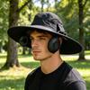 Chapeau Bob Double Ventilateur 2-en-1 Casquette Rafraîchissante avec Ventilateurs Amovibles Rechargeables par USB Pales Phosphorescentes Vitesse Réglable Chapeau de Soleil à Large Bord