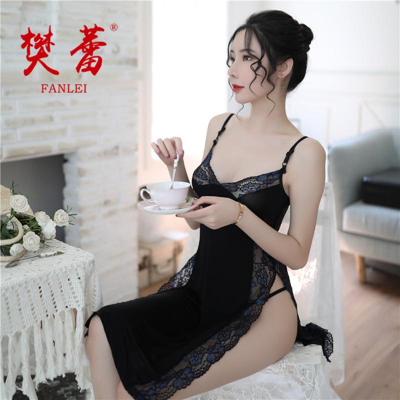 Sexy lingerie split lace suspenders female sexy bed long dress sleeping uniform temptation 44