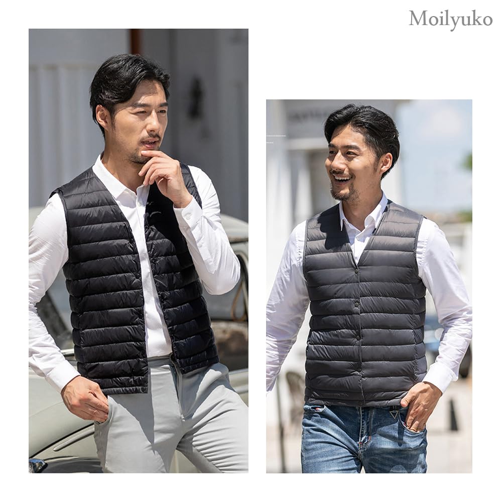 Moilyuko Ultralight Down and Inner Vest for Fall and Includes Storage Pouch Men's Vest, Collarless, Lightweight, Warm, Cold-Weather Winter, (Mo55)