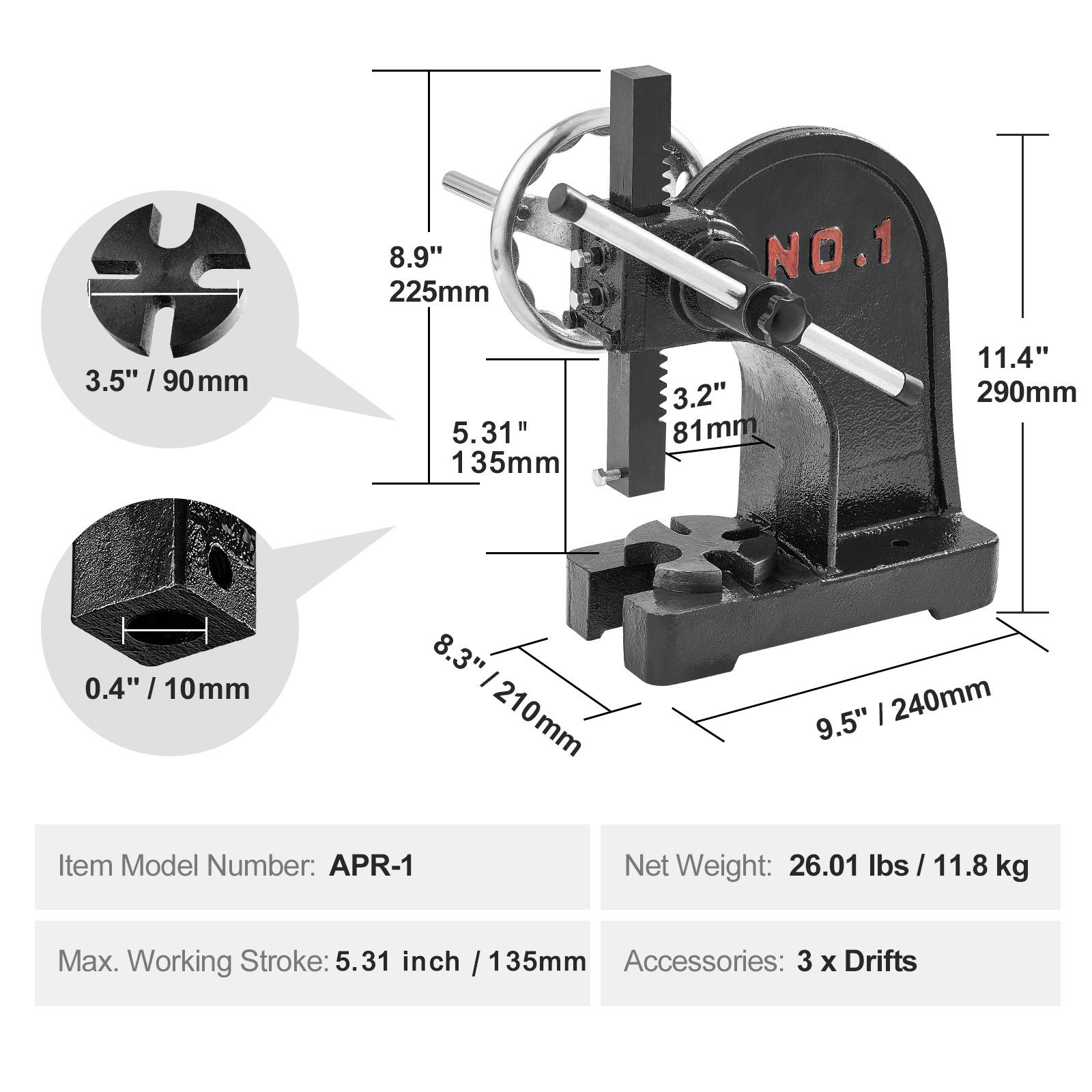 

SucceBuy Ручной гидравлический пресс 1 тонна Ручной пресс с маховиком Чугунный Сверхпрочный Ручной Настольный пресс для штамповки гибки