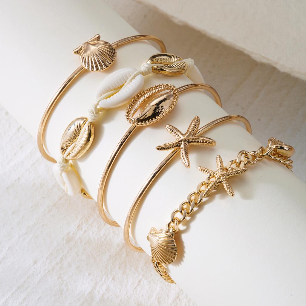 Mermaidcore Ocean Aesthetic Chic Stacked Bracelets Set Women 5Pcs Starfish Cowrie Shell Layered Bangle Beach Party Charm Jewelry