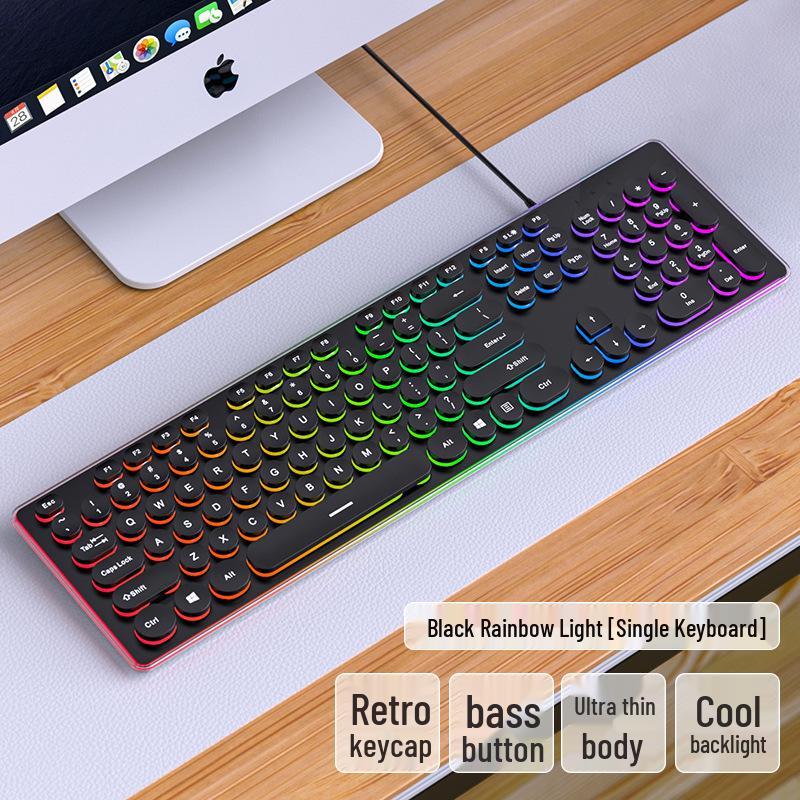 Silent Wired Keyboard and Mouse Set with Punk Mechanical Feel and Luminous Design - Ideal for Girls' Office.