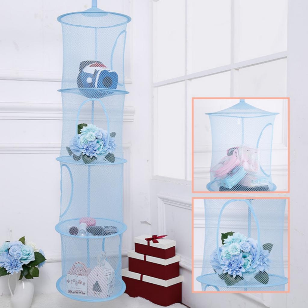 Portable Home Organizer Bag 4 Girds Clothes Storage Basket Folding Basket Teddy Hammock Net Storage Hanging Bag