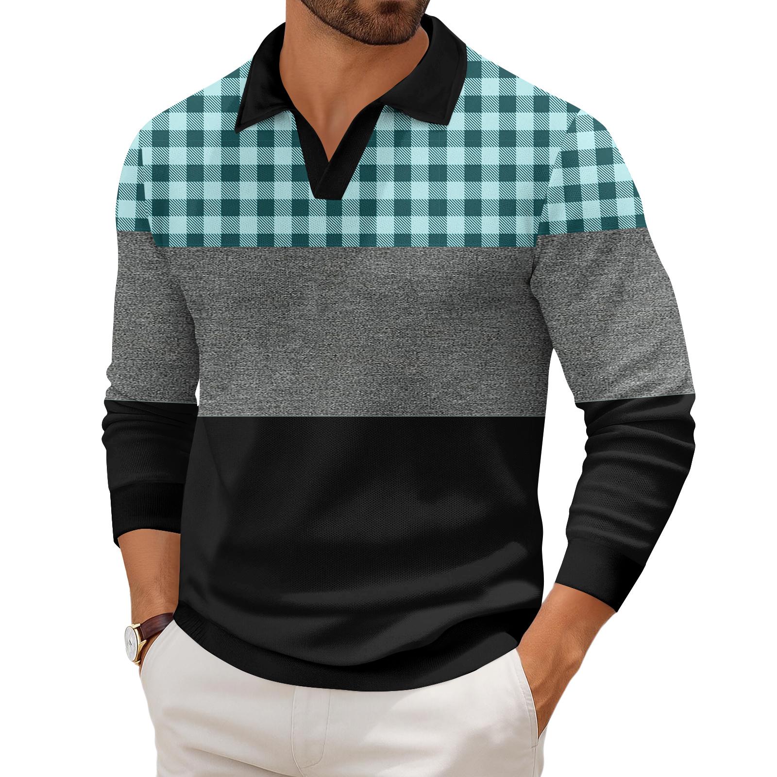 

Мужская повседневная модная трикотажная рубашка с длинным рукавом и принтом на лацкане S