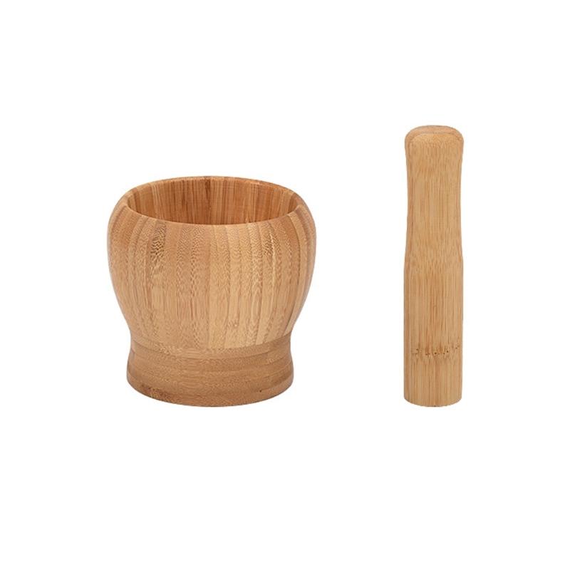 Garlic Pounding Bowl Set With Wooden Finish and Hand Pestle for Seasoning Use During Family Meal Making at Table