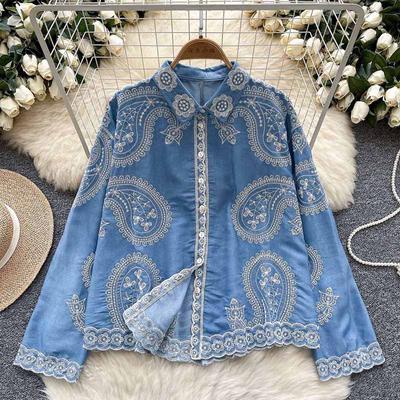 Γυναικείο Πουκάμισο Oversize Βαμβακερή Φαρδιά Μπλούζα Casual Μακρυμάνικο Πουλόβερ με Γιακά που Γυρίζει προς τα Κάτω