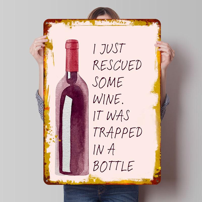 

Rescued Wine Watercolor Art Tin Plaque Poster Customized Wall Art Retro Vintage Metal Signs for Man Cave Office Decoration Room 20x30cm（7.8x11.8inch）