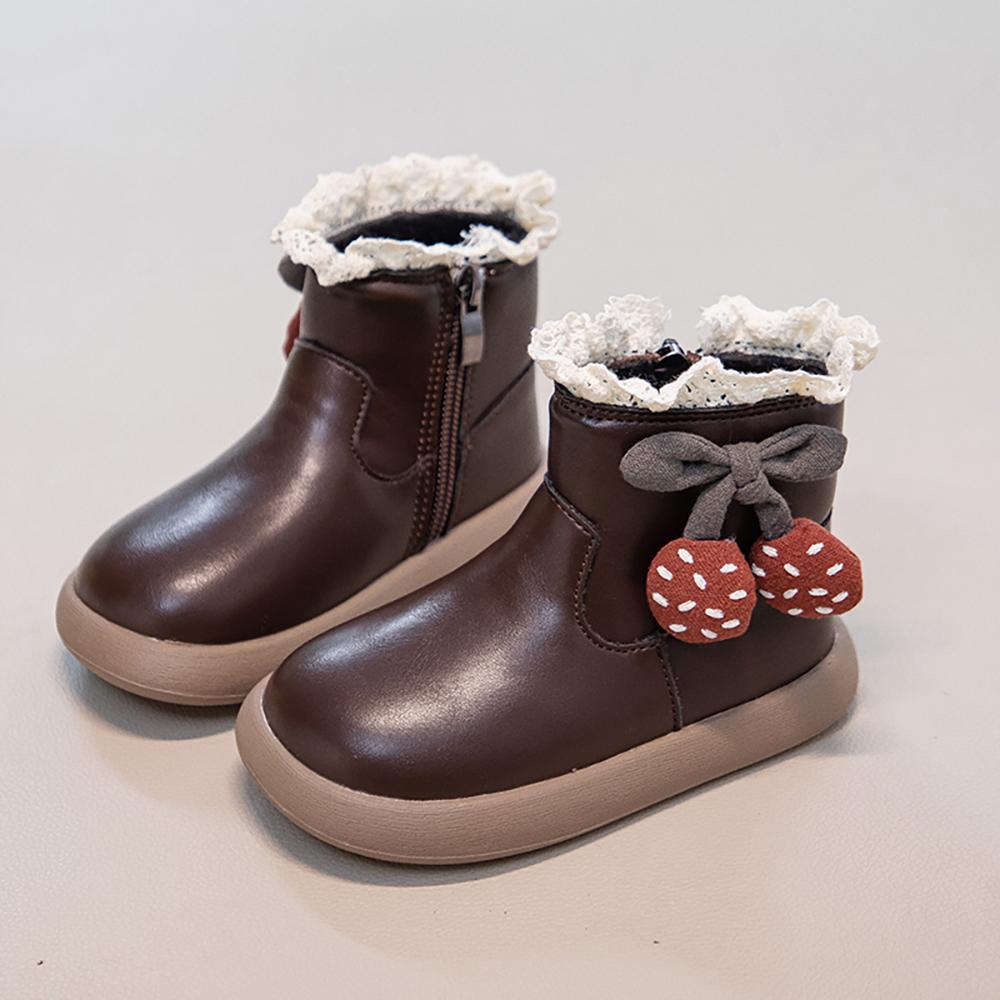 

Faux Fur Winter Boots For Girls PU Leather Waterproof Children s Snow Boots Early Winter Plush Boots For Kids Winter Cotton Shoe 23 коричневый