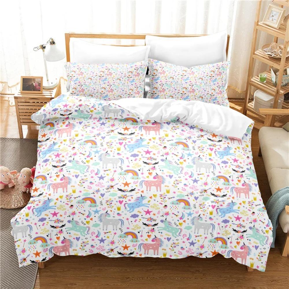 Bed Linens Cute Cartoon Comforter Bedding Sets Duvet Cover+pillocases 3D Print Unicorn Bedding Set 140x210 Single Double Size