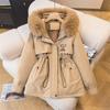 Parker Clothing Women's Winter Korean Version of The Waist Is Thin, Hooded Plus Velvet Cotton Clothing Mid-length Jacket Cotton Coat