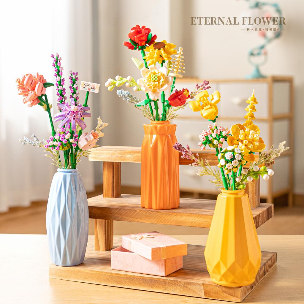 Vase Bouquet Building Blocks Flower Holiday Decoration Children Girls Matching Gift Toys
