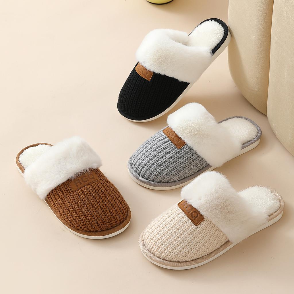 Nové domácí pantofle, Teplé a protiskluzové bavlněné pantofle se silnou podrážkou pro domácí použití