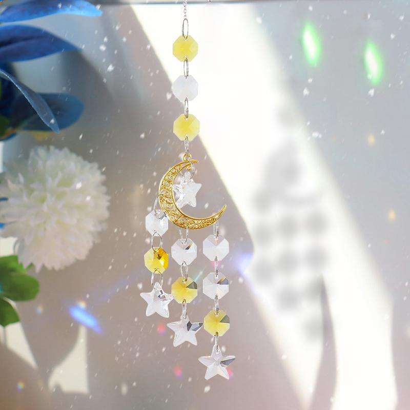 Suncatcher Crystal Rainbow Chaser Wind Chimes Moon Sun Catcher Glass Prism Outdoor Window Decor Home Garden Car Hanging Pendants