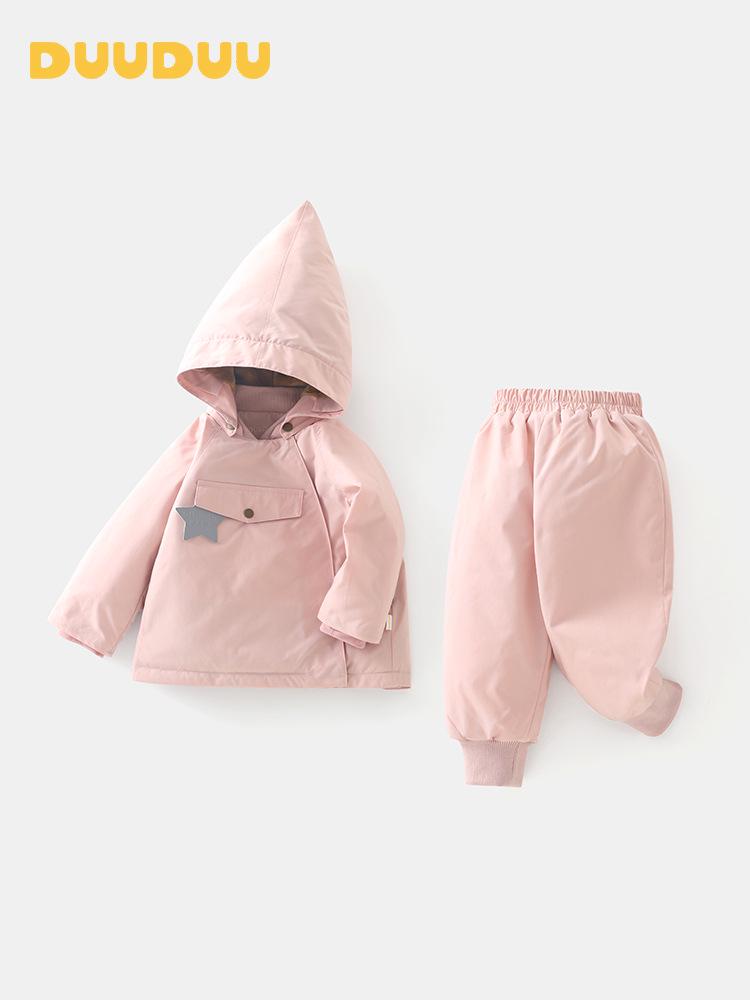 DUUDUU Baby Girl Padded Set: New 2025 Korean Style Cotton Outfit for Toddlers - Autumn/Winter.
