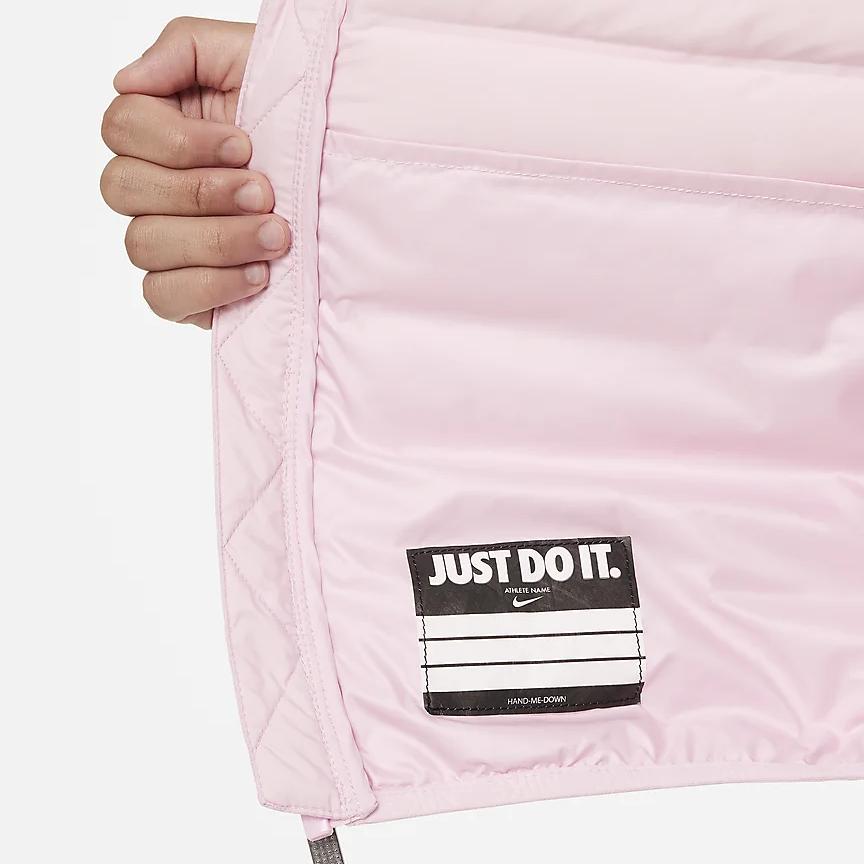Nike Down Jacket Swoosh Color Block Stand Collar Zipper Casual Kids Jackets Pink FV2518-690
