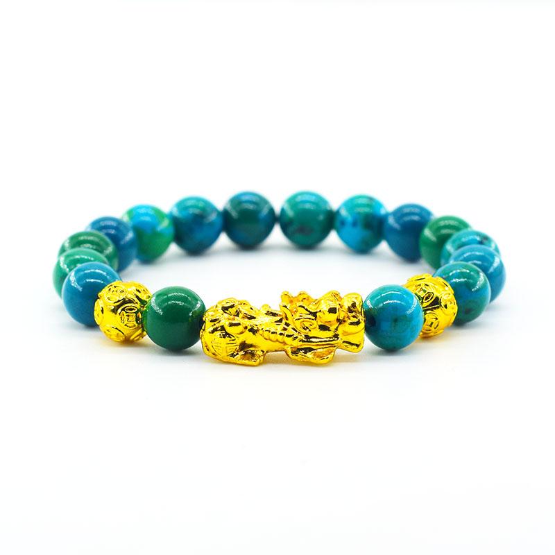 Pixiu Armband Feng Shui Rijkdom en Geluk Armband Heren Polsband Goudkleur Obisidiaan Steen Kralen Zwart Zes Karakter Cadeau