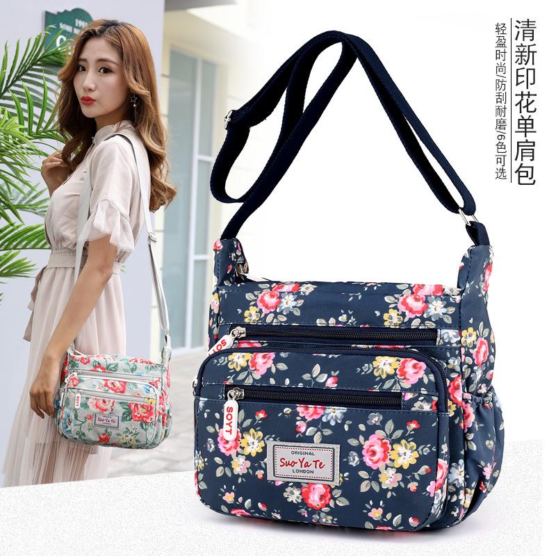 2024 New Nylon Ladies Messenger Bag Zipper Design Shoulder Bag Bandolera Mujer Printed Flower Girl Student Phone Shoulder Bag