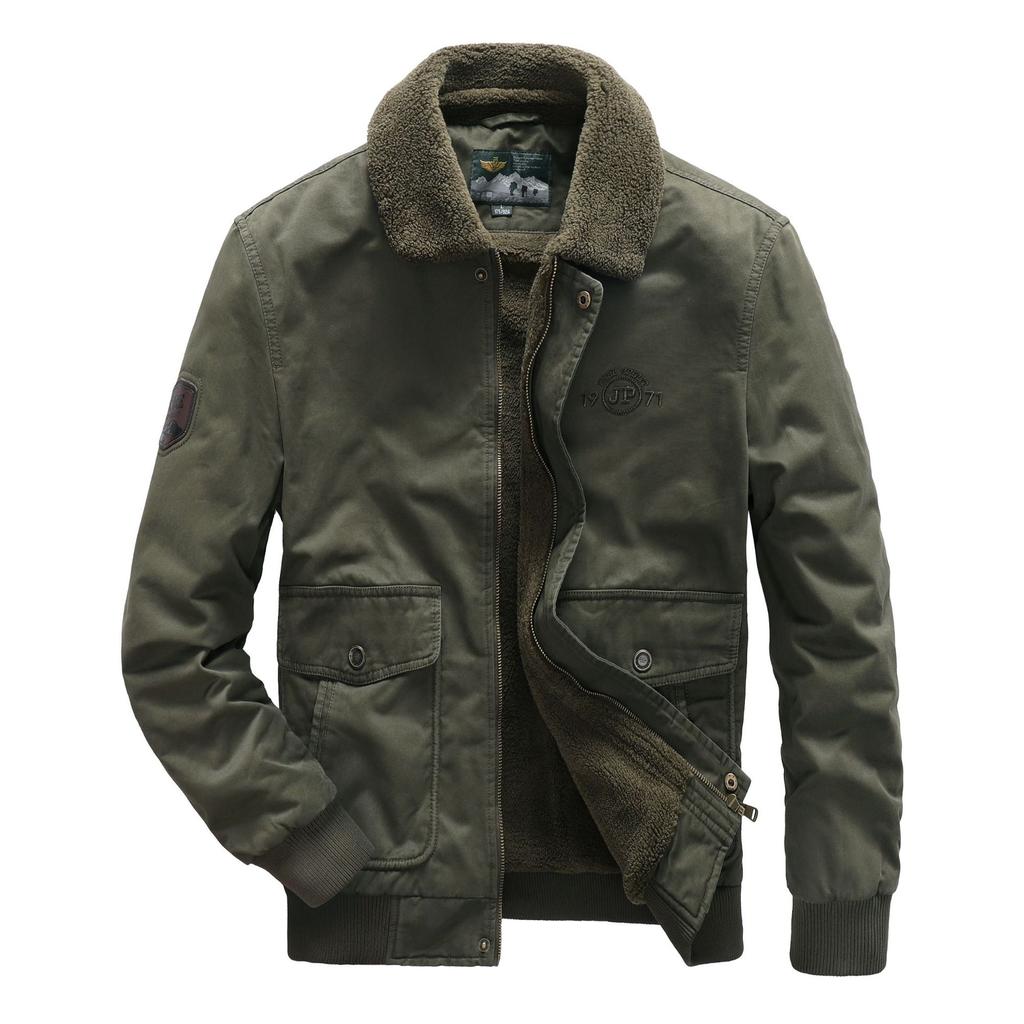 Men's Autumn and Winter New Lamb Velvet Jacket Men's Velvet Cotton Jacket Warm and Thickened Military Uniform Cotton Jacket for Men