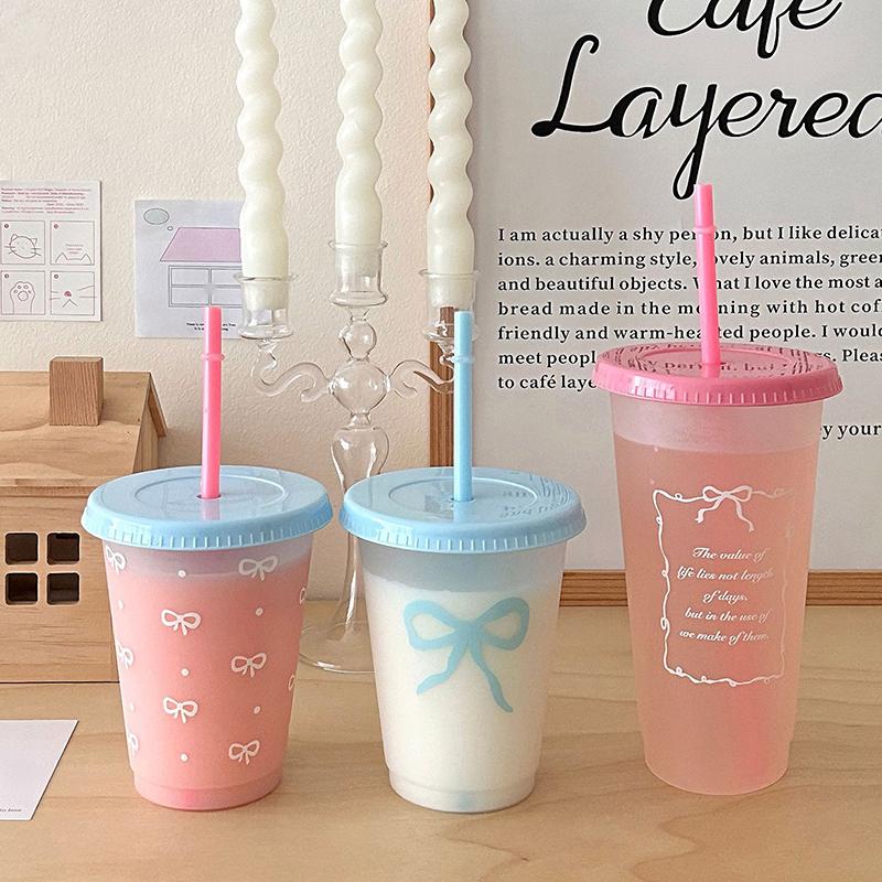 Bowtie Plastic Straw Cup Bow Large Capacity Portable Home Travel Milk Tea Cup Bowknot Cold Drink Coffee Cup Water Cup