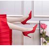 Fashion 2025 New Wedding Shoes Women Pearl Buckle Red High Heels Stiletto Bridesmaid White Bridal Shoes Black Work Shoes